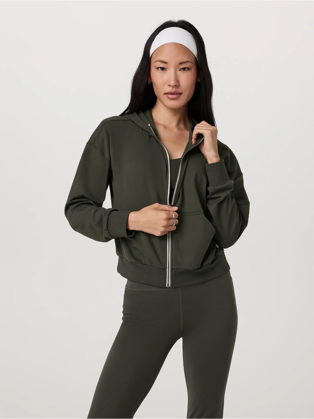 Vuori Halo Modern Dark Olive Green Hoodie with Zip